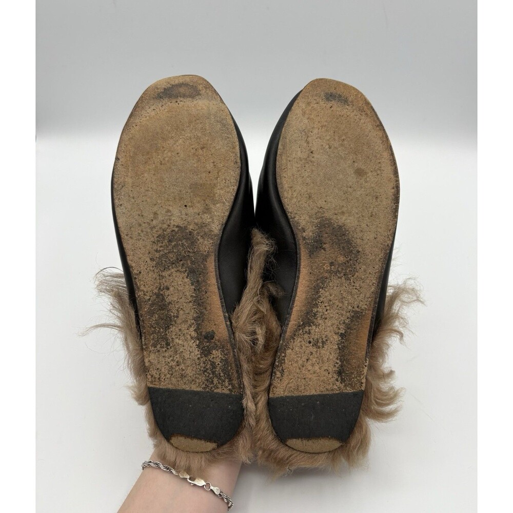 Gucci Black Leather Princetown Loafer Mule Fur Lined Horse-bit Accent Sz EU 37.5 - Picture 9 of 11